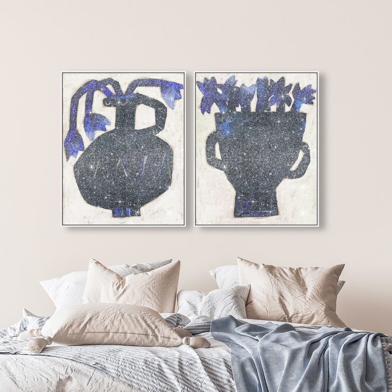 Indigo Vases Set Set by Oliver Gal, 62"H x 50"W, White Floater Frame