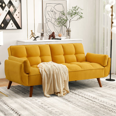 Kazal 75.39" Full / Double Wide Upholstered Split Tufted Back Convertible Sofa