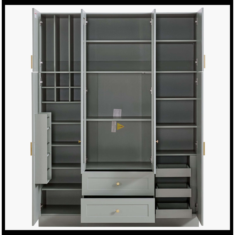 [Vidéo d'assemblage disponible] Grand garde-manger moderne avec 6 portes, armoire de rangement de 53,2 po x l 17,7 po avec tiroirs, tablettes réglables, plateaux coulissants et support à vin pour la salle à manger, vert