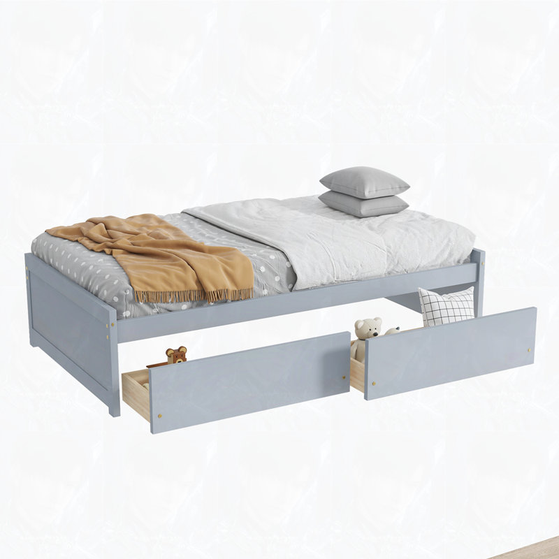 Twin Size Bed with 2 Drawers, Gray