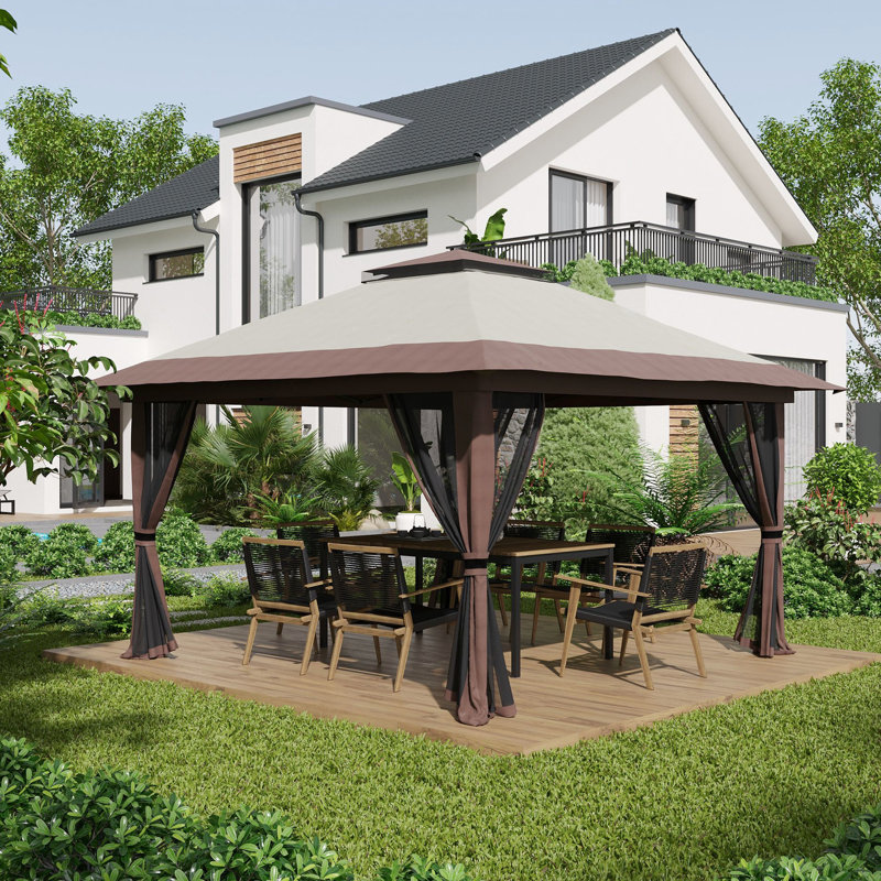 Pavillon de jardin avec moustiquaire de 13 pi x 13 pi Outsunny