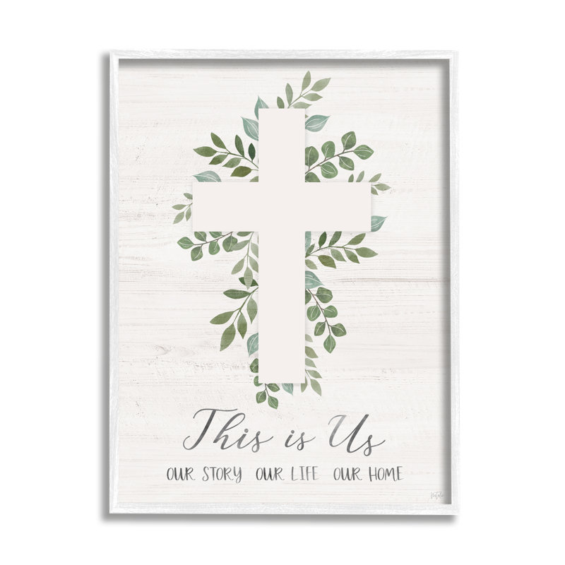 «This Is Us Botanical Cross Symbole on Wood» par Natalie Carpentieri, impression, H 11 po x l 14 po x P 1,5 po
