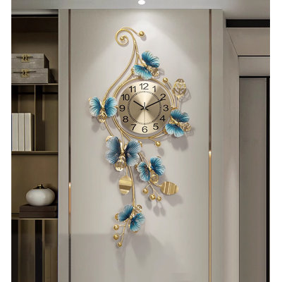 Blue metal material butterfly-shaped free-form wall-mounted clock