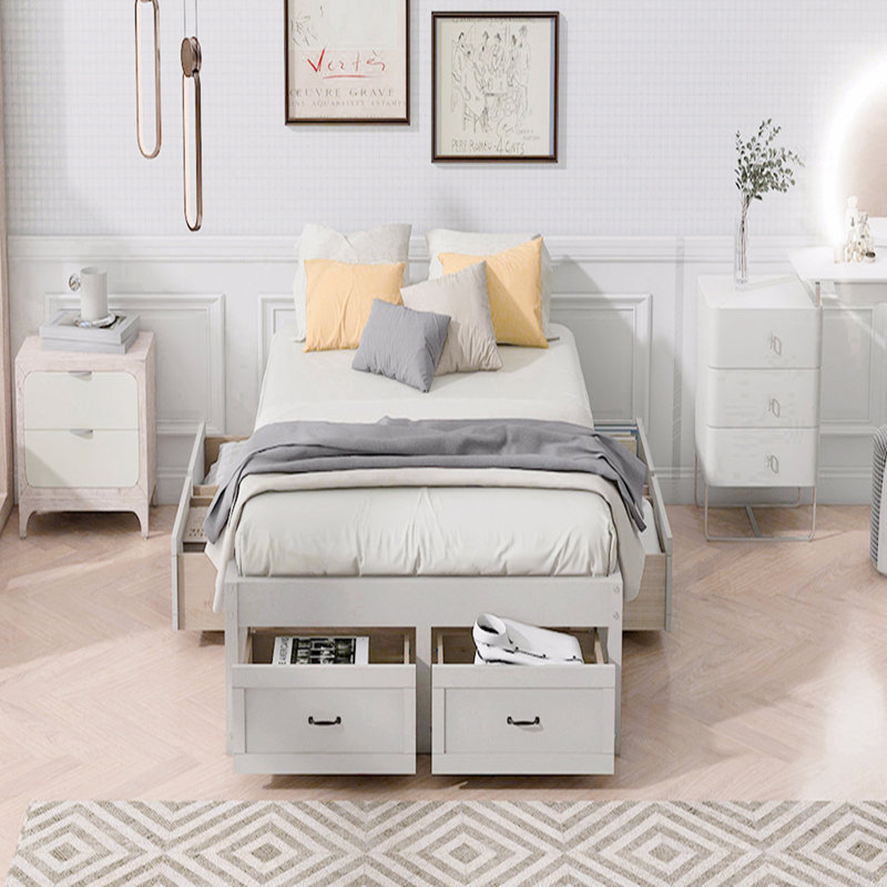 Full Size Platform Bed, With 6 Storage Drawers, Full, White