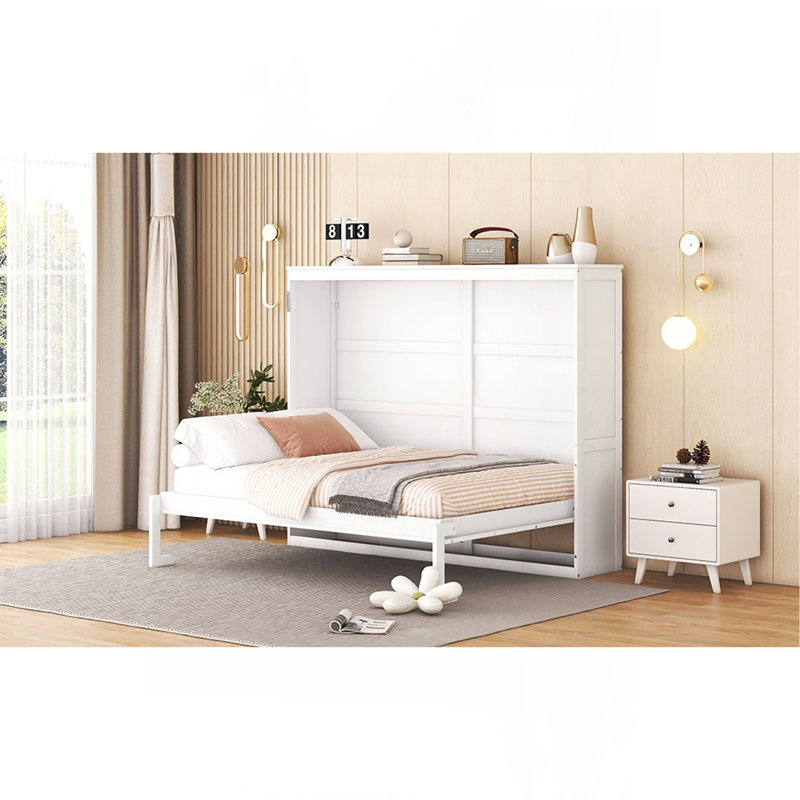 Lit escamotable double pleine grandeur, blanc, Lit double, Blanc