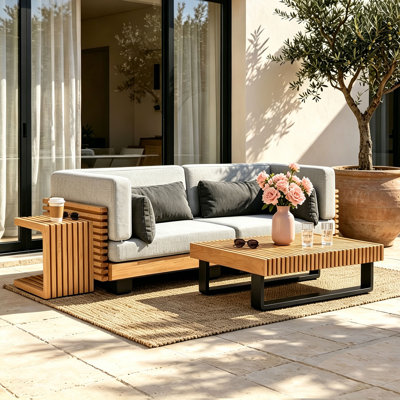 2-Person Patio Teak Outdoor Modular Conversation sets with Cushion
