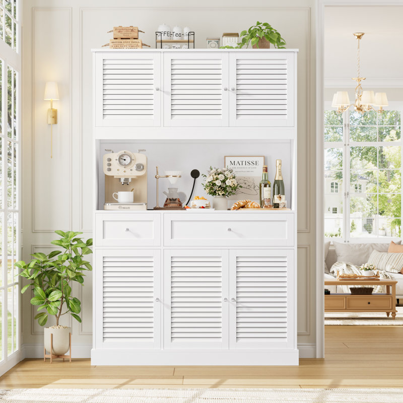 70.5" H Kitchen Pantry Cabinet with Louvered Doors & Microwave Shelf