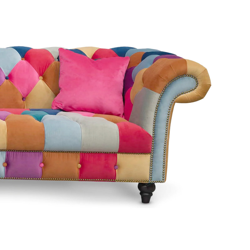 Camaury Velvet Patchwork Sofa, 3, Patchwork