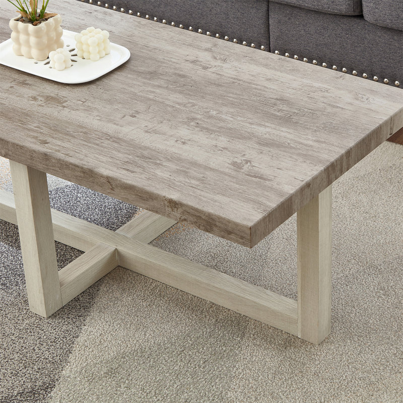 Table basse Luno, Chêne pâle / blanc, Wood, H 16 po x l 47,5 po x P 23,5 po