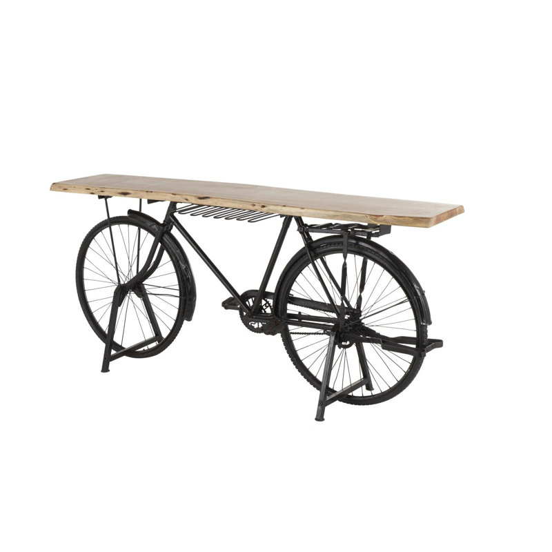 Trent Austin Design®  Metal Replica Bike Bar With Live Edge Brown Wood Top And Bottle Holder Slots