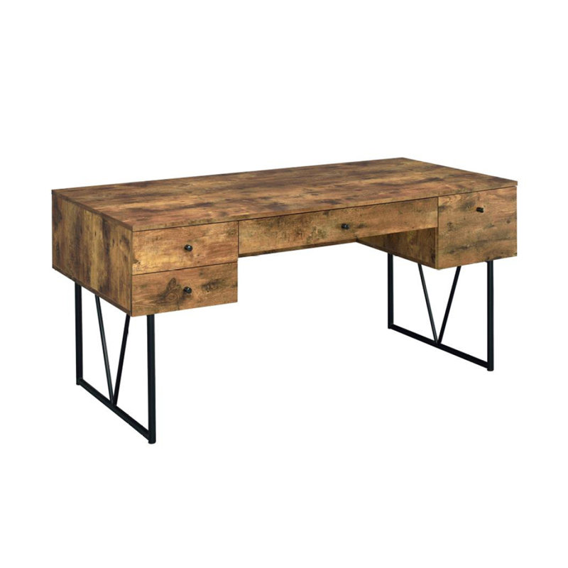4-Drawer Writing Desk In Antique Nutmeg And Black, Brown