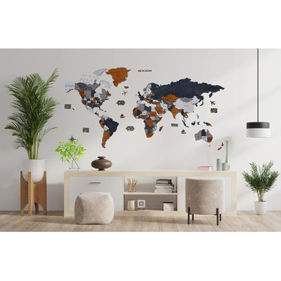 Carte du monde, carte du bois, décoration murale, carte du monde en bois, carte du monde 3D, grande carte, carte du monde en bois 3D, cadeau de pendaison de crémaillère (grande carte - pays + État)