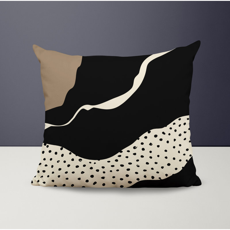 Coussin décoratif intérieur / extérieur en polyester filé Toni, Noir / blanc cassé / beige, 17 po x 17 po