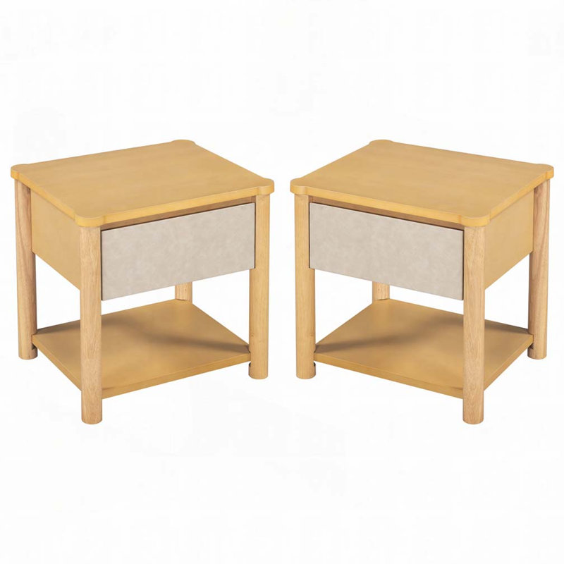 Table de chevet en bois Farmhouse, Naturel / Beige