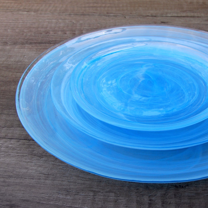 NUAGE Glass Dinnerware Set 12 Piece - Service for 4, Aqua