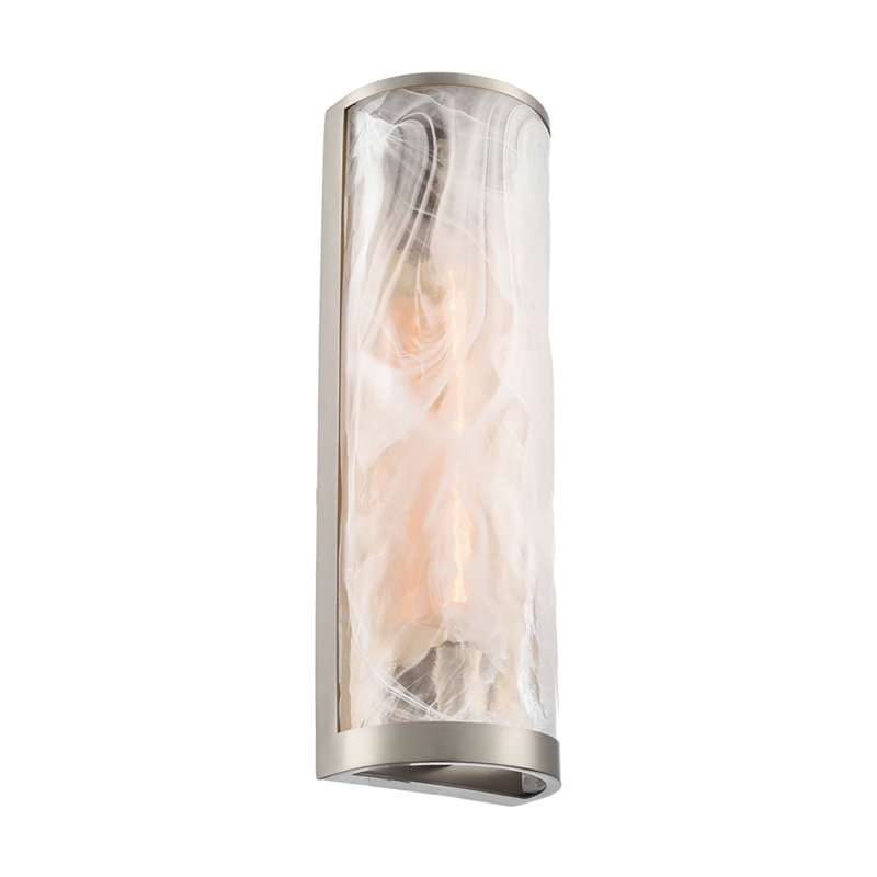 Applique murale 2 lumières Greeley - Abat-jour en verre albâtre blanc de style Murano Wispy, Nickel brossé