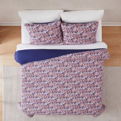Alicia Camo Floral Purple Cotton 3-Pc Quilt Set