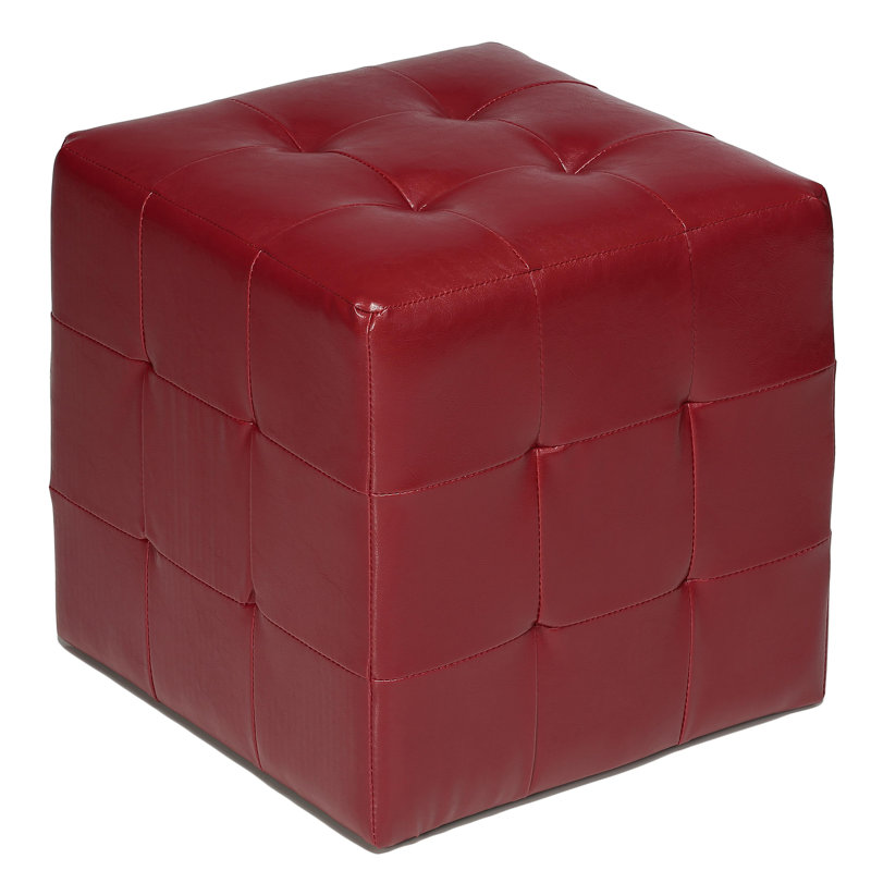 Delinda Faux Leather Ottoman, Red Faux Leather
