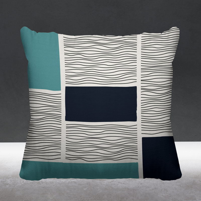 Coussin intérieur / extérieur Rapu, L 17 po x H 17 po, Ciel / beige / bleu marine