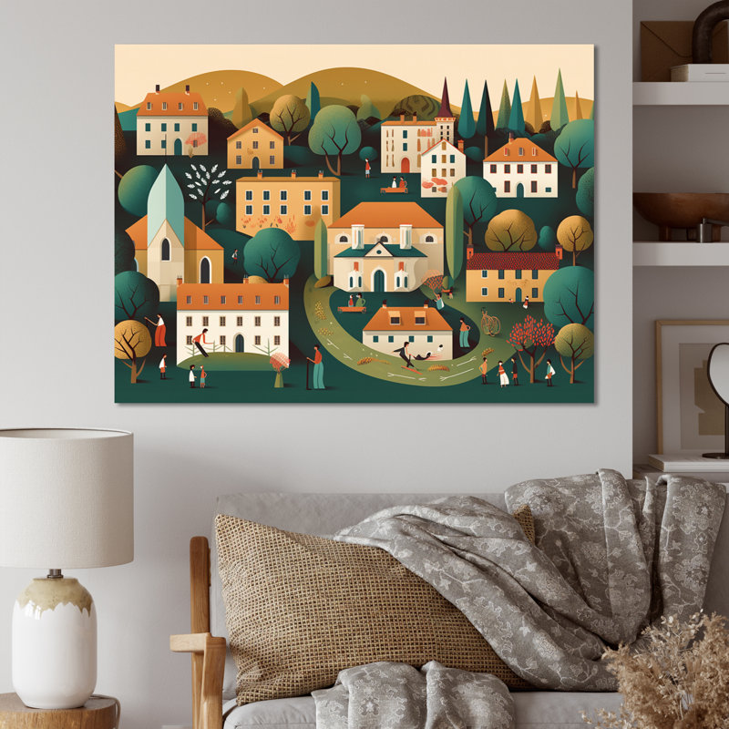 «Small Town Village I», reproduction d'art sur toile, H 34 po x l 44 po x P 1,5 po, Toile tendue