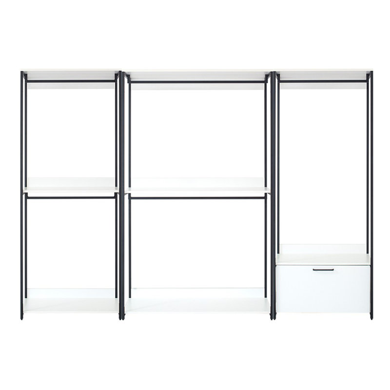 Système de garde-robe autoportant en bois avec cadre en métal, H 77,7 po x l 111 po x P 17,3 po