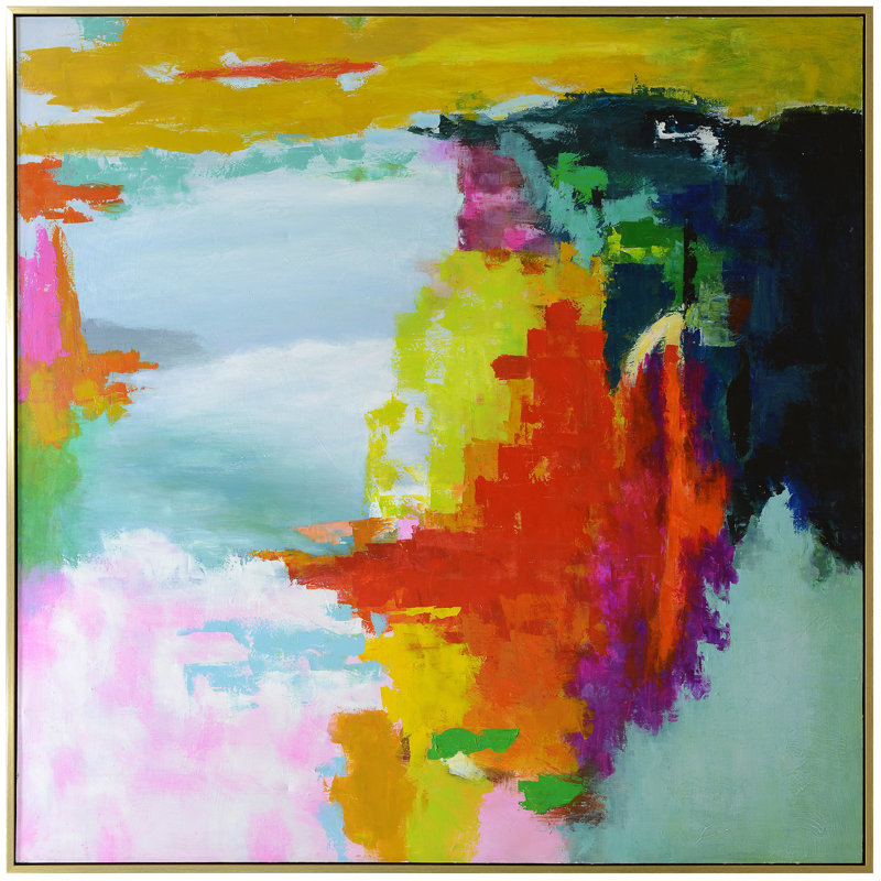 Vivid Framed Canvas Art- Small - Hand Painted Abstract - 2 Inch Gallery Wrap, 73.75" H x 73.75" W