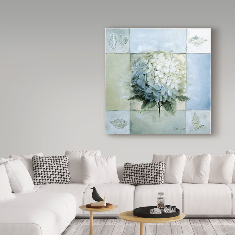« blue hortensia study 1 », reproduction de peinture à l’acrylique sur toile tendue, H 14 po x l 14 po