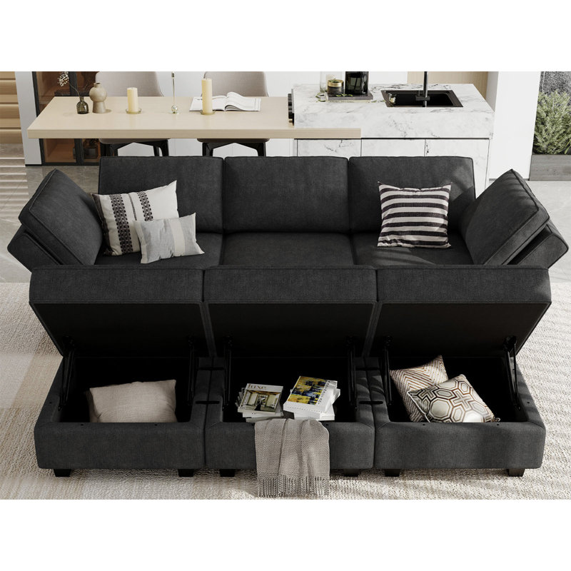Neemi Modular Sleeper Couch Sectional Couch Bed Convertible Sectional Couch Bed Set Sleeper Couch, Black Polyester Blend