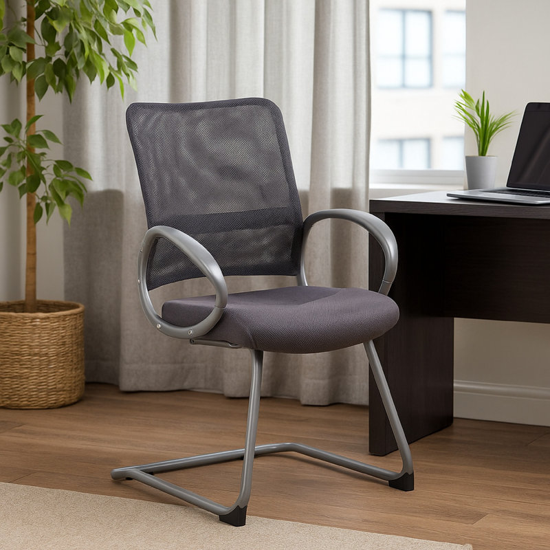 Toi Guest Armchair, Charcoal Gray Mesh, Pewter Cantilever Frame