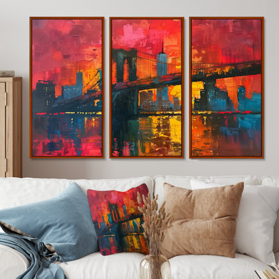 Red Blue Brooklyn Bridge Nyc - Bridges Wall Art Set