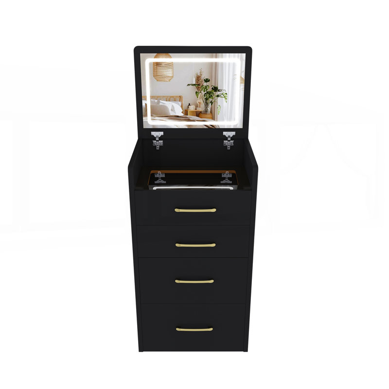 Meuble-lavabo 3 en 1 avec miroir ouvert, ensemble de meuble-lavabo compact avec plateau en verre et rangement spacieux, idéal pour les petites chambres