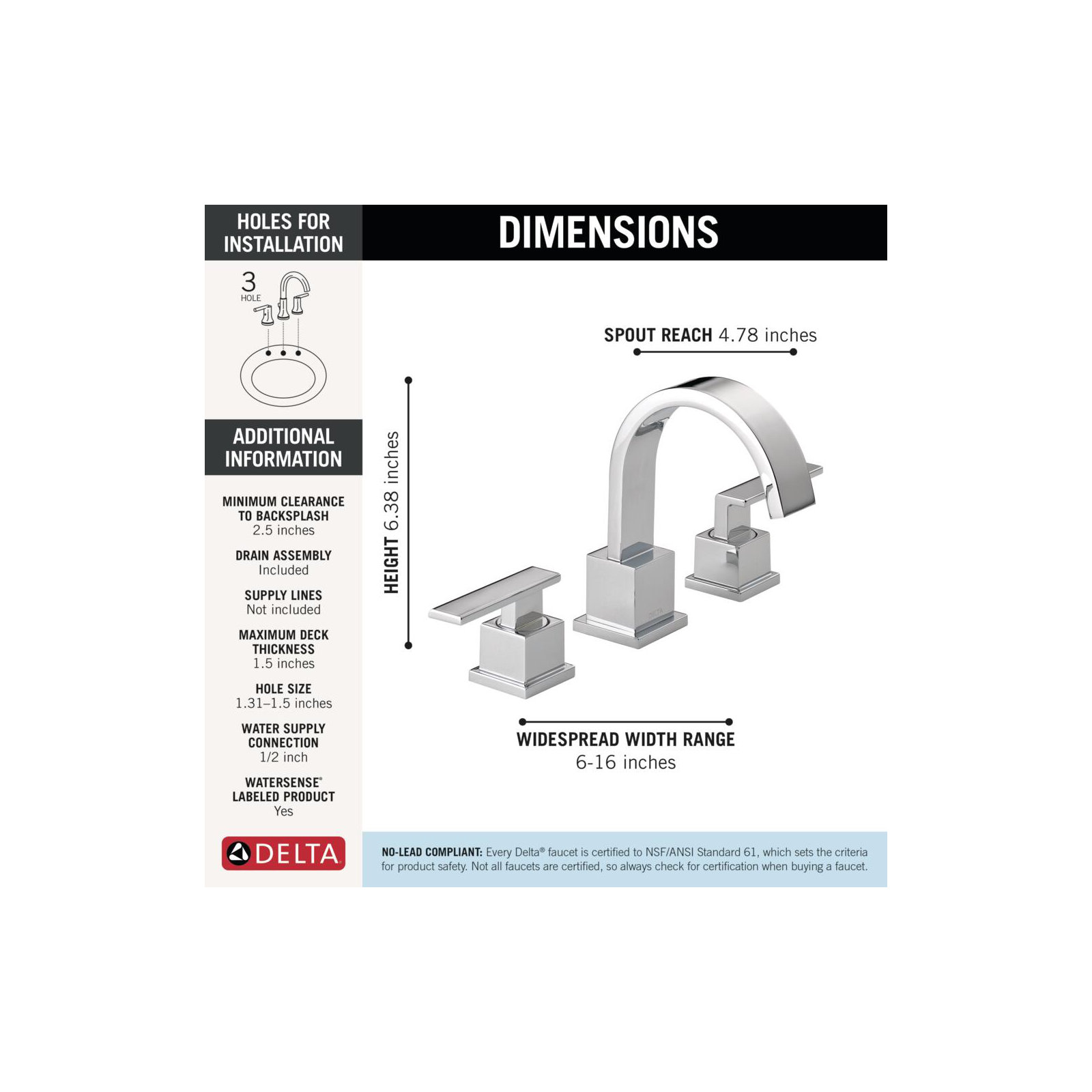 Vero Widespread Bathroom Faucet 3 Hole, 2-handle Bathroom Sink Faucet with Drain Assembly, Chrome