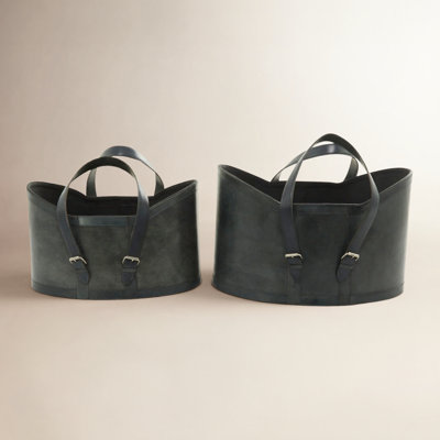 2 Piece Leather Basket Set