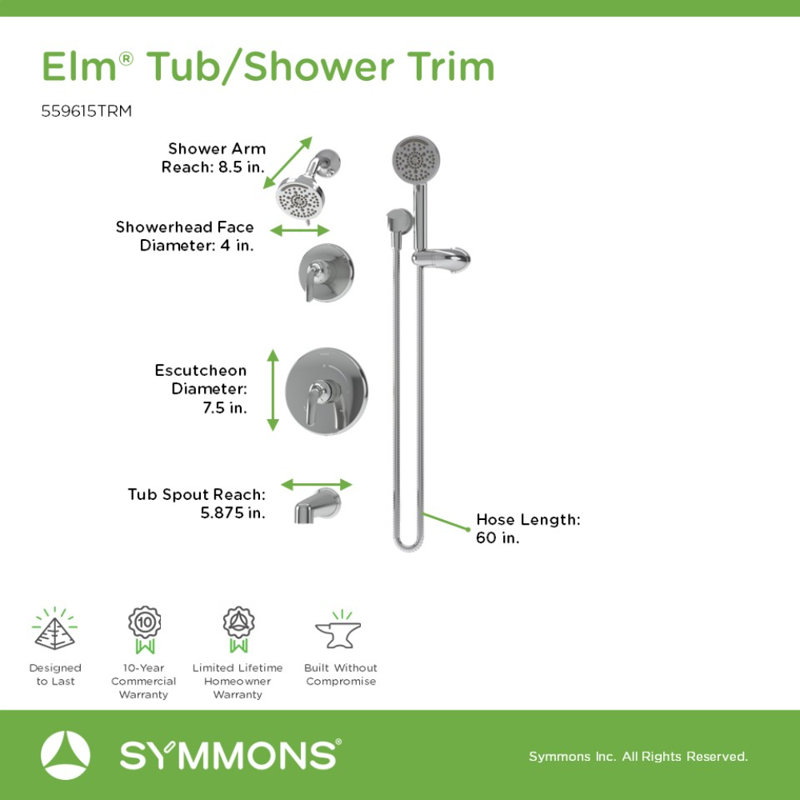 Elm Tub and Shower Trim with Hand Shower, Polished Chrome