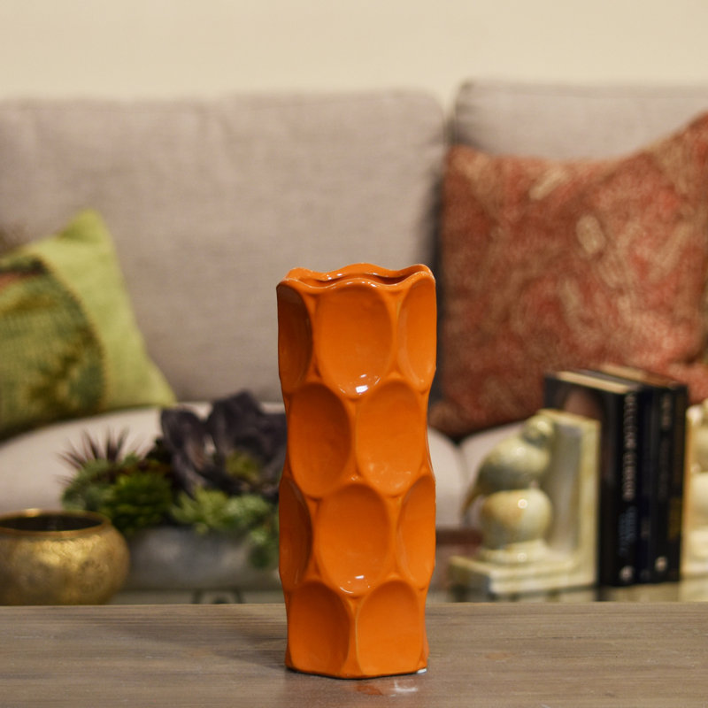 Grier Table Vase, 11" H x 4.5" W x 4.5" D, Orange