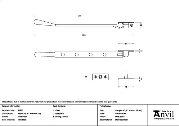 Newbury Stay, 29.6cm H x 1.6cm W x 0.6cm D, Matt Black