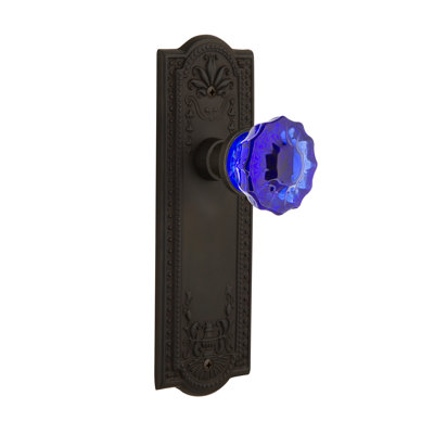 Cobalt Crystal Interior Mortise Door Knob with Meadows Long Plate