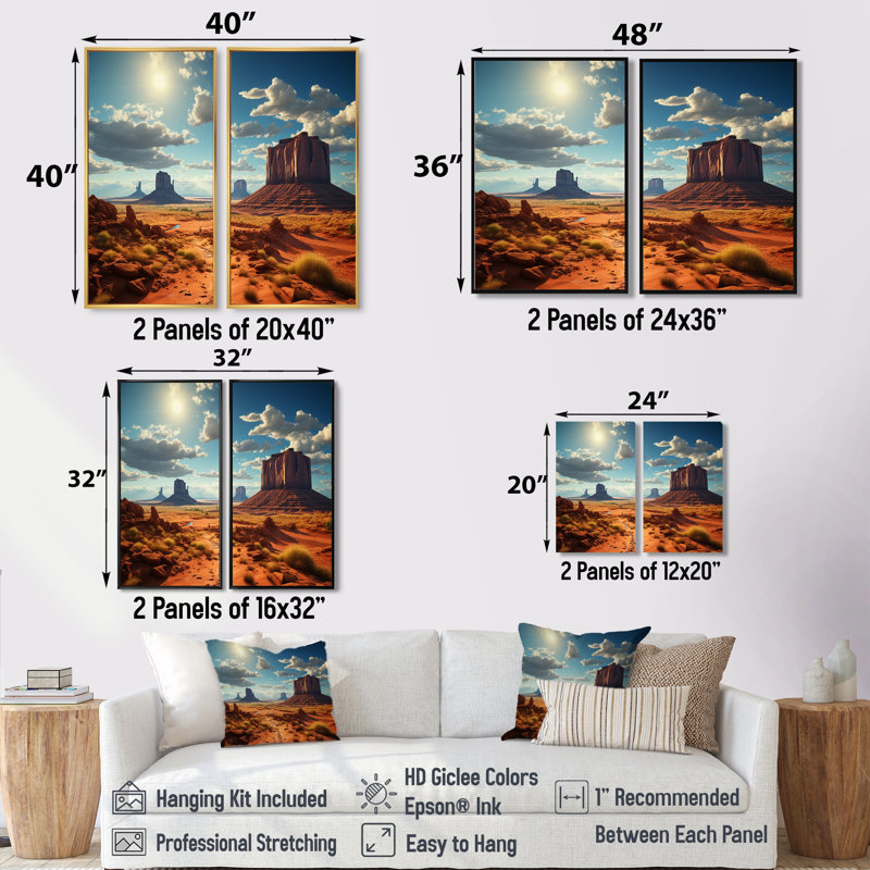 «USA Monument Valley Magic», décoration murale traditionnelle bleue 2 panneaux, 32" H x 32" W, Impression encadrée flottante