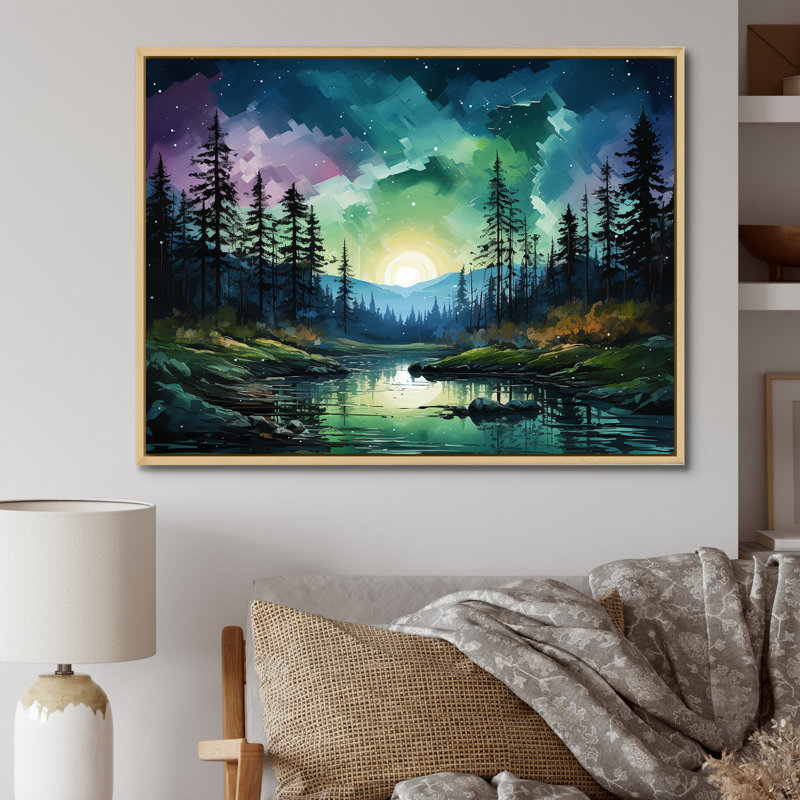 Aurore boréale paysage aquarelle IV - Aurore boréale, reproduction d'art mural_106493, H 34 po x l 44 po x P 1,5 po