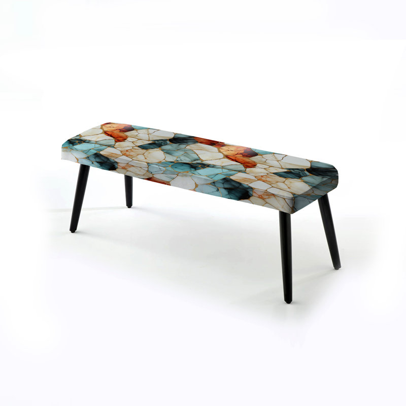 Multicolor Marble Mosaic Harmony Pattern - Marble Upholstered Black Bench