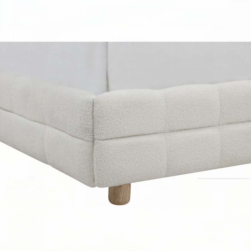Lit rembourré en tissu molletonné à profil bas, Blanc