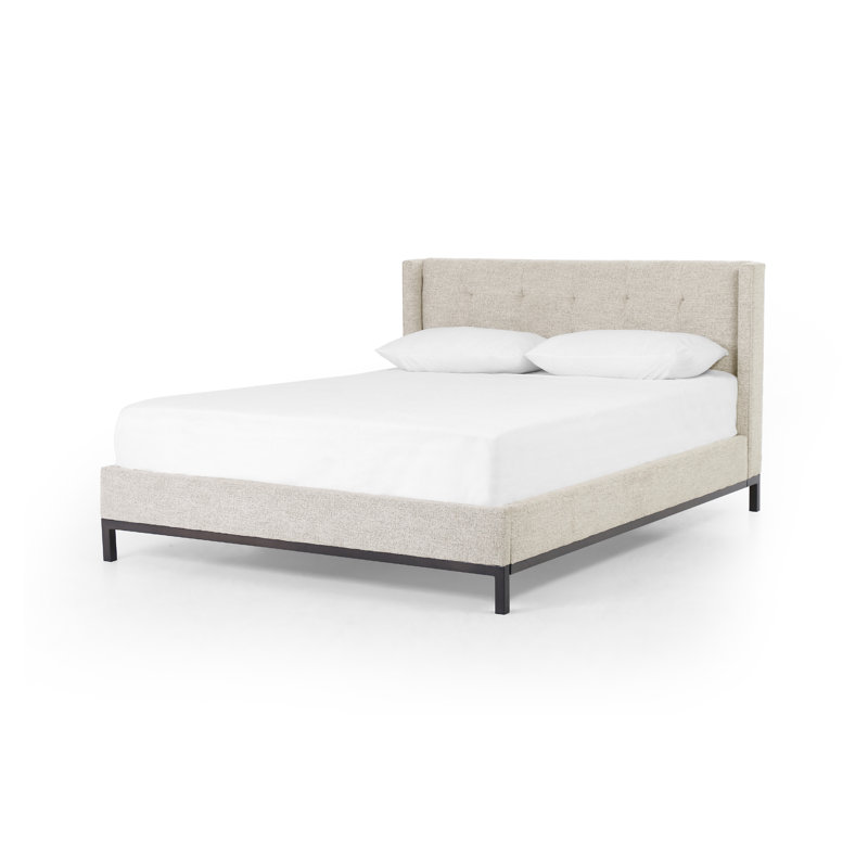 Grand lit plateforme tapissier Estrela, Grand, Lin plushtone