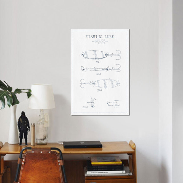 " Raymond McVay Fishing Lure Patent Sketch (Ink) III " by Aged Pixel, 60" H x 40" W x 1.5" D, No Mat, Wrapped Canvas