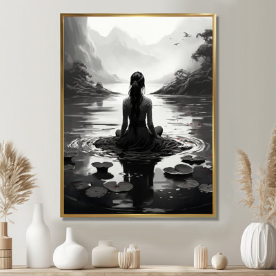 Méditation, yoga, méditation, femme, lotus, pose 1 - art mural méditation pour le salon