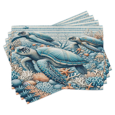 Polyester Salmon And Sea Blue Rectangle Placemat