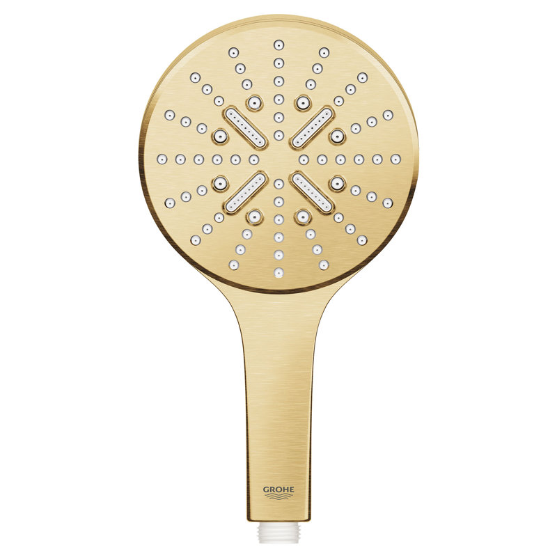 Pomme de douche à main à 3 réglages GROHE Rainshower, réglages de jet de pluie, 1,75 gal / min, Lever de soleil froid brossé