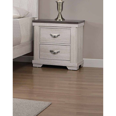 Solid Wood 2 Drawers Nightstand In Rustic Style For Bedroom Use Beige Modern