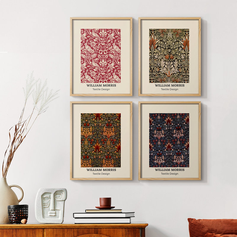 «William Morris», ensemble de 4 reproductions encadrées, Naturel, H 14 po x l 44 po