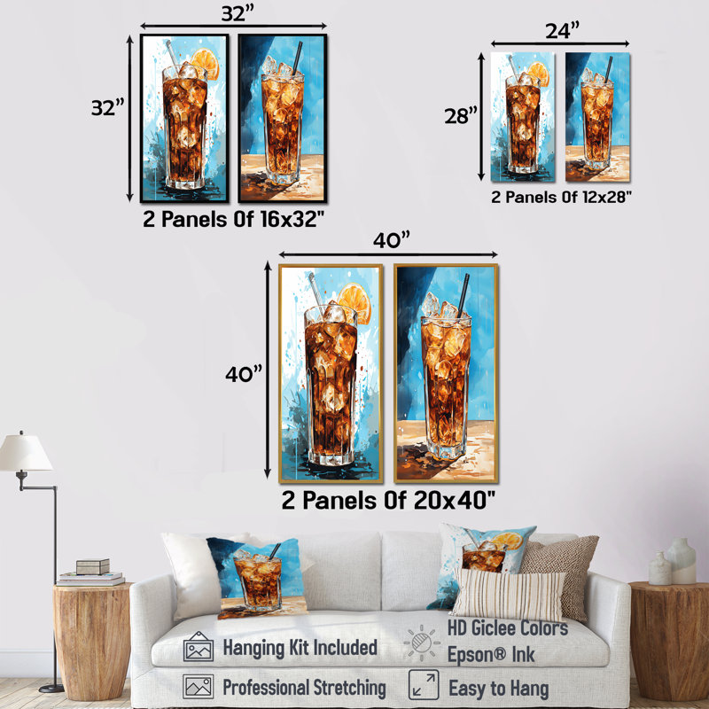 «Cold Coffee Summer Cocktail - Coffee & Tea», ensemble de 2 reproductions d'art sur toile, H 32 po x l 33 po