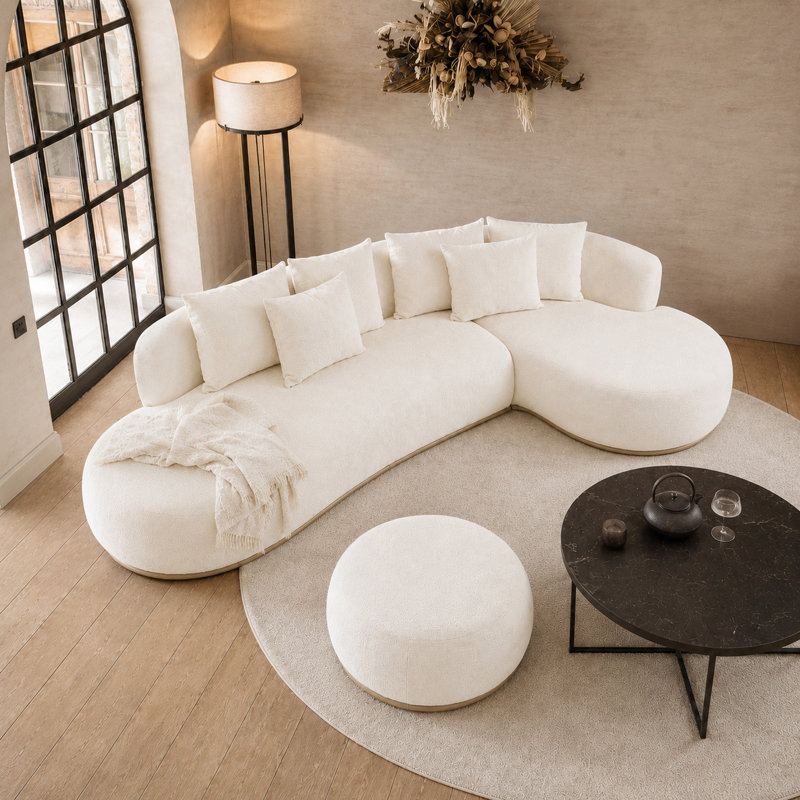 Upholstered 135 " Polyester L-Shaped Sectional, Beige, Right Hand Facing